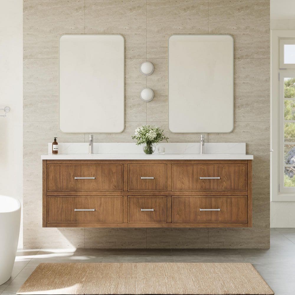 Isola WM 71.75 in. Double Wall-Mounted Toasted Walnut with Brushed Nickel Trim Bath Vanity with Giotto Quartz Top price history on PriceWatchPro
