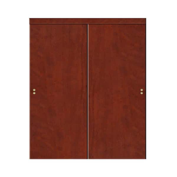 Impact Plus 42 in. x 84 in. Smooth Flush Cherry Solid Core MDF Interior Closet Sliding Door with Matching Trim