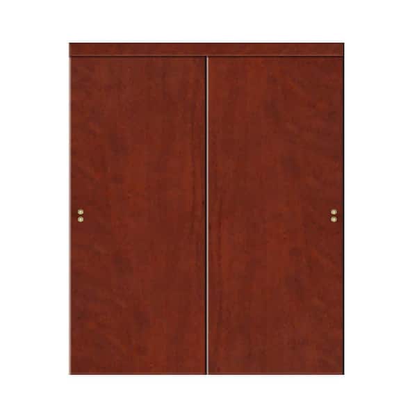 Impact Plus 60 in. x 84 in. Smooth Flush Solid Core Cherry MDF Interior Closet Sliding Door with Matching Trim