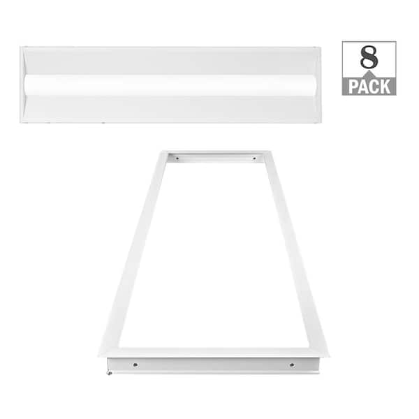 ETI LIGHTING 1 ft. x 4 ft. Center Basket Integrated LED Troffer Light Drywall Mount Kit 3500K 4000K 5000K 29W/24W/19W/15W (8-Pack)