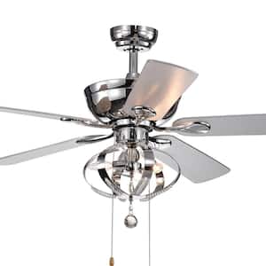 Tatiana 52 in. Indoor Chrome Finish Hand Pull Chain Ceiling Fan with Light Kit