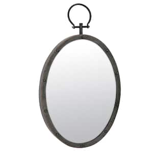 25 in. x 14 in. Brown Metal Mirror with Hanging Ring and Rivet Trim