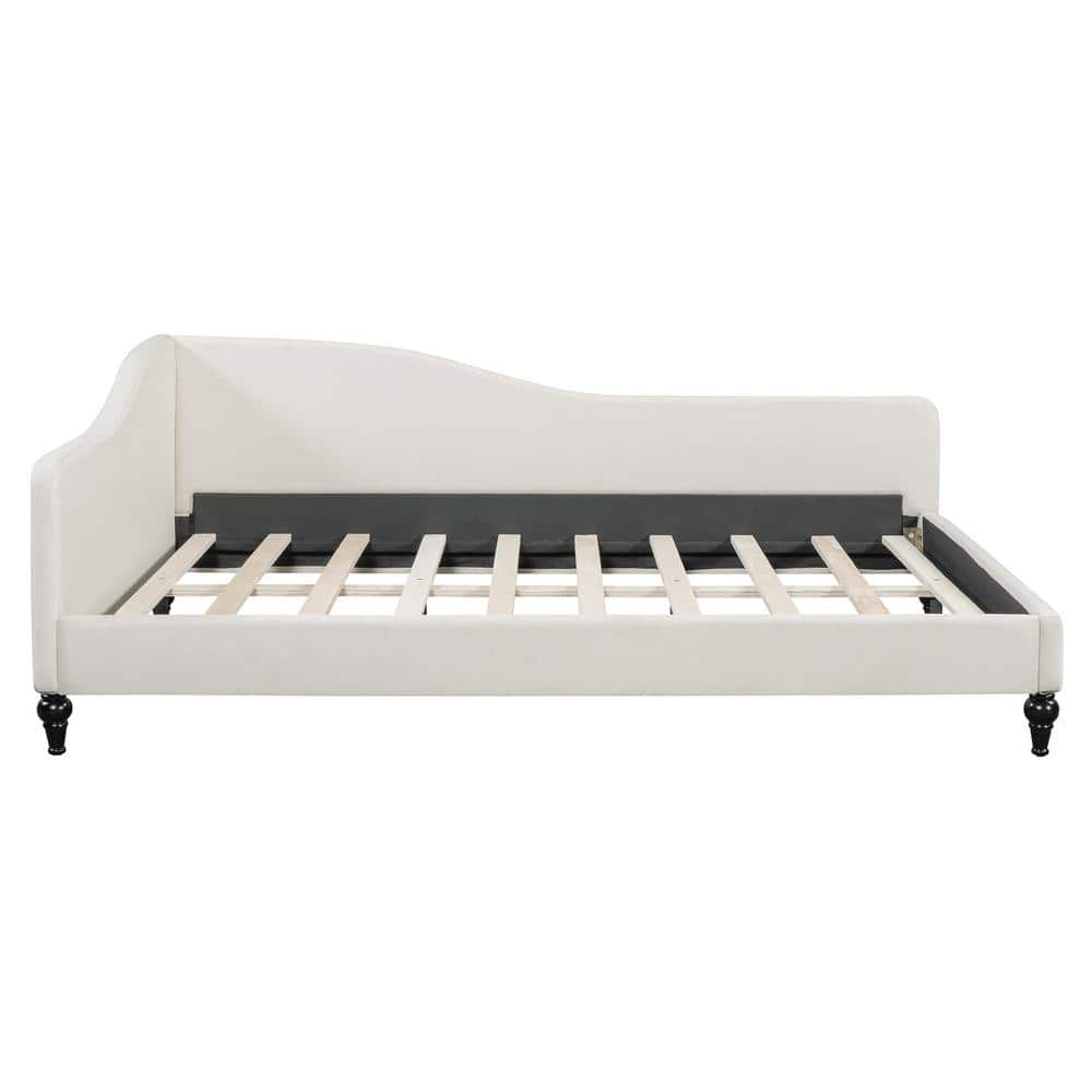 Sleek and Modern Beige Twin Size Linen Daybed with Solid Wood Legs - thumbnail 6