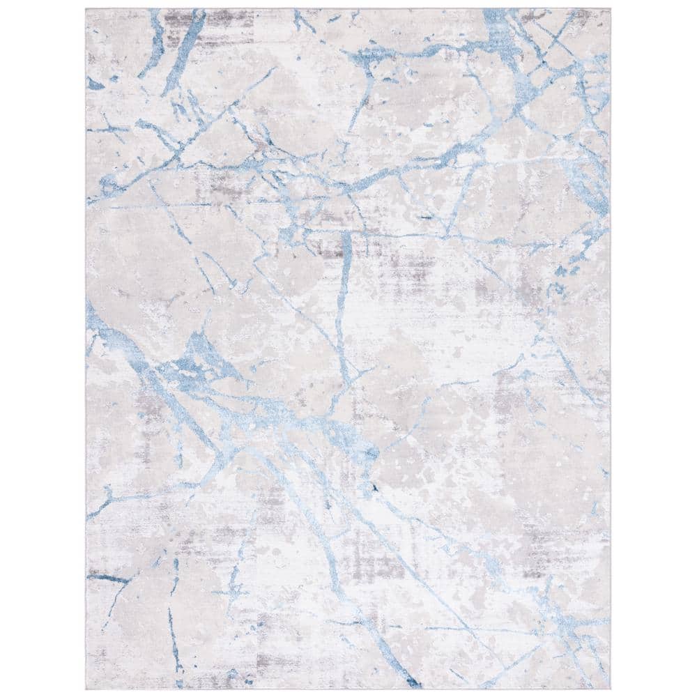 Grey and Blue Abstract Synthetic 9' x 12' Area Rug