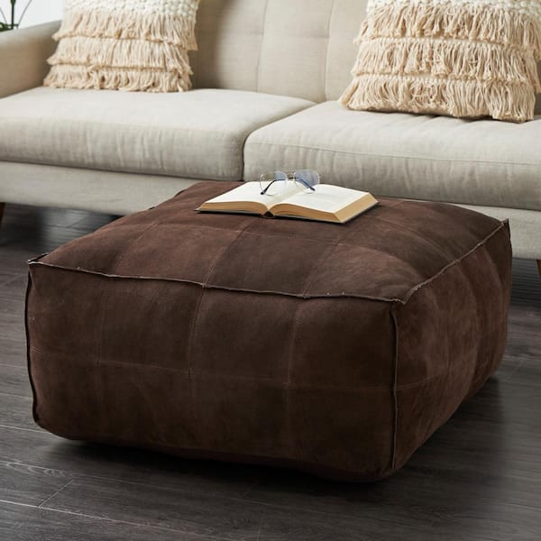 Handcrafted Moroccan Leather Poufs Ottoman Dark Brown 19” authentic diameter