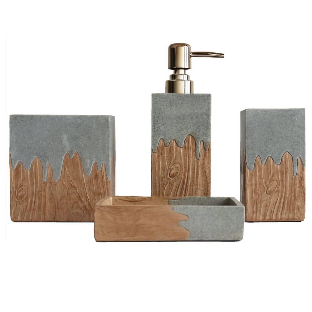 4-Piece Bath Accessory Set with Toothbrush Cup, Soap Dispenser, Soap Dish, Tumbler in Gray price history on PriceWatchPro