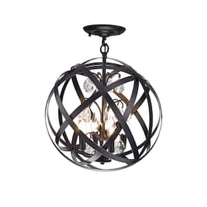 Primevere 16 in. 4-Light Brownish Black Globe Semi- Flush Mount with No Bulbs Included, for Dining/Living Room, Foyer