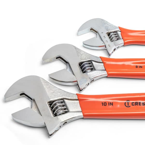 6 in., 8 in., and 10 in. Chrome Cushion Grip Adjustable Wrench Set (3-Piece)