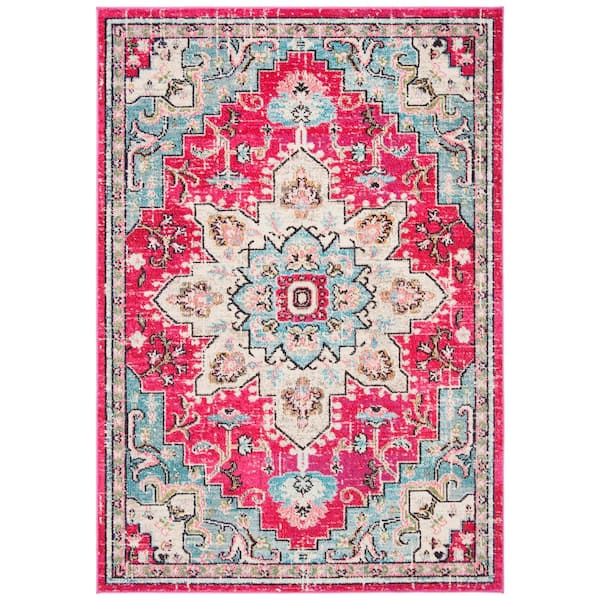 SAFAVIEH Madison 2 ft. x 4 ft. Fuchsia/Blue Distressed Border Area Rug