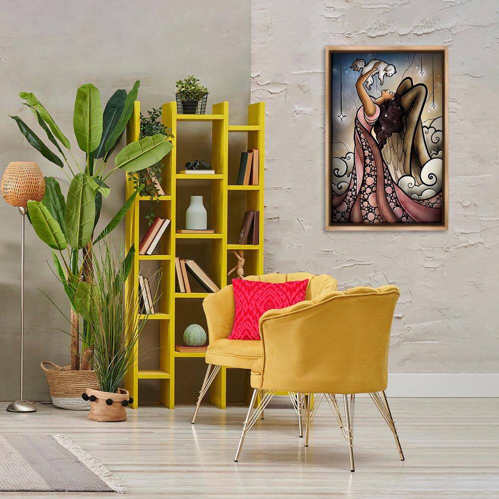 Angel with New Puppy by Mandie Manzano Brown Floater Frame Fantasy Graphic Art Print 31 in. x 21 in. price history on PriceWatchPro