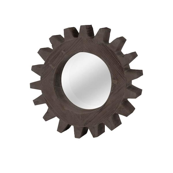 Mercana Small Round Brown Hooks Mirror (16.5 in. H x 16.5 in. W)