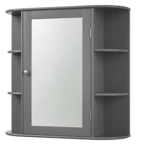 26 in. W x 6.5 in. D x 25 in. H Gray Bathroom Storage Wall Cabinet, Medicine Organizer Cupboard with Mirror