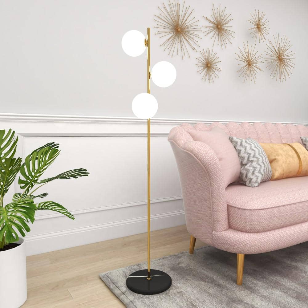 Gold and White 55" Modern Floor Lamp with Marble Base