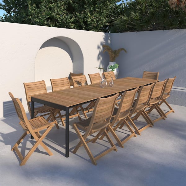 Amazonia Arraial 13-Piece 100% FSC Teak Wood and Rust Free Aluminum Extendable Patio Dining Set