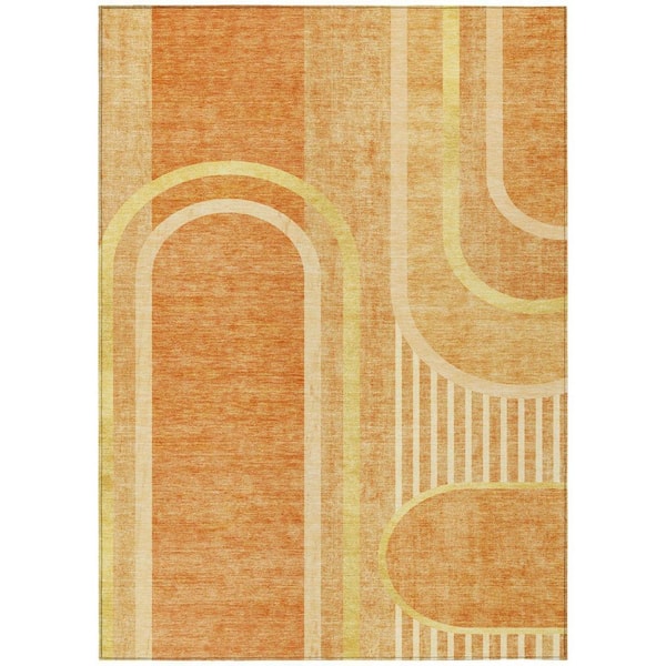 Terra Cotta 9 ft. x 12 ft. Woven Abstract Polyester Rectangle Indoor / Outdoor Area Rug
