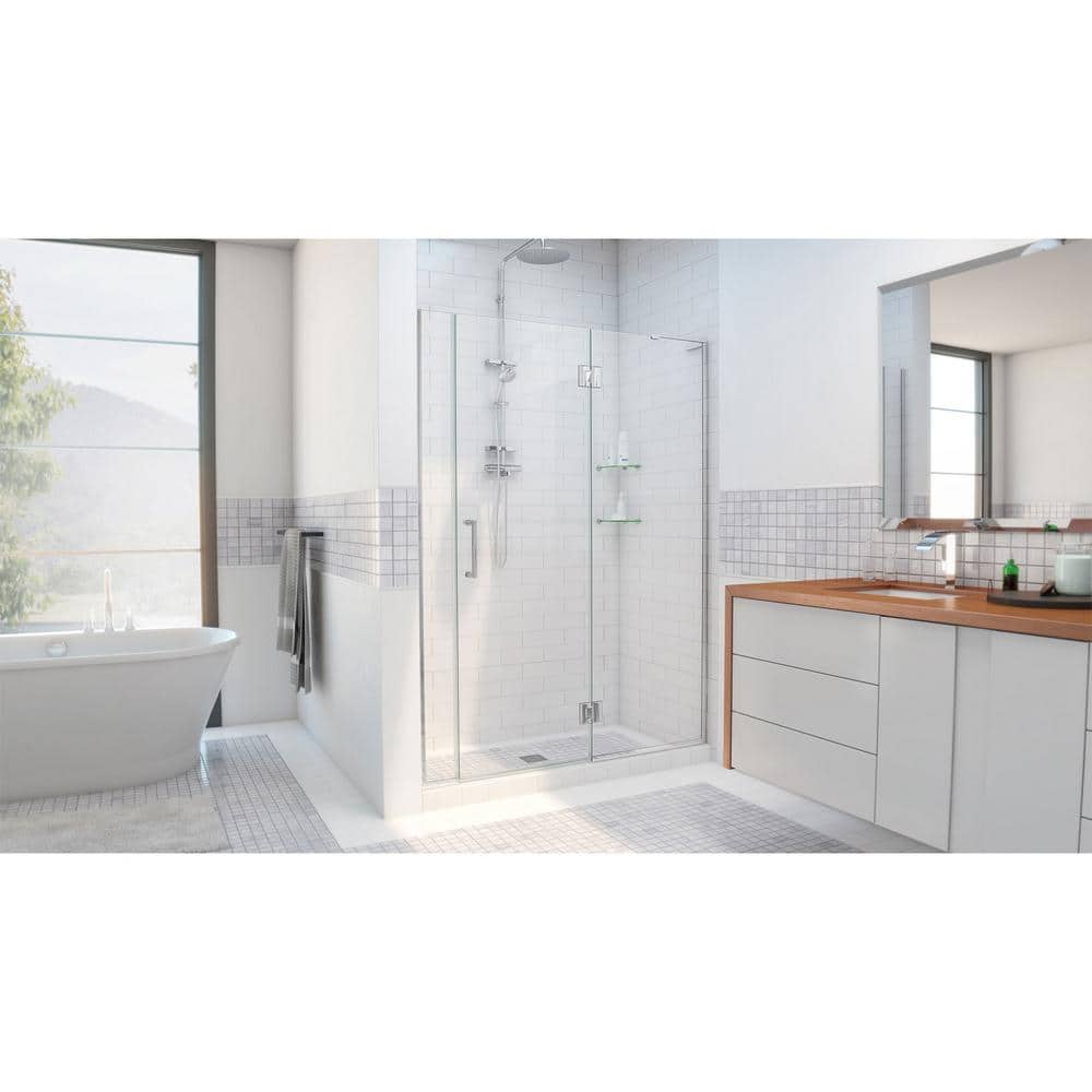 Unidoor-X 60" Clear Glass Frameless Hinged Shower Door with Black Hardware