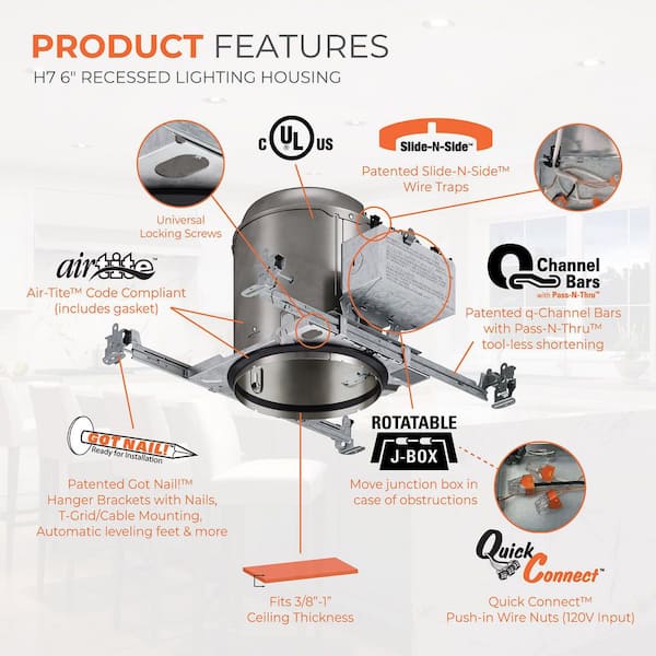 H7 6 in. Aluminum Recessed Lighting Housing for New Construction Ceiling, Insulation Contact, Air-Tite