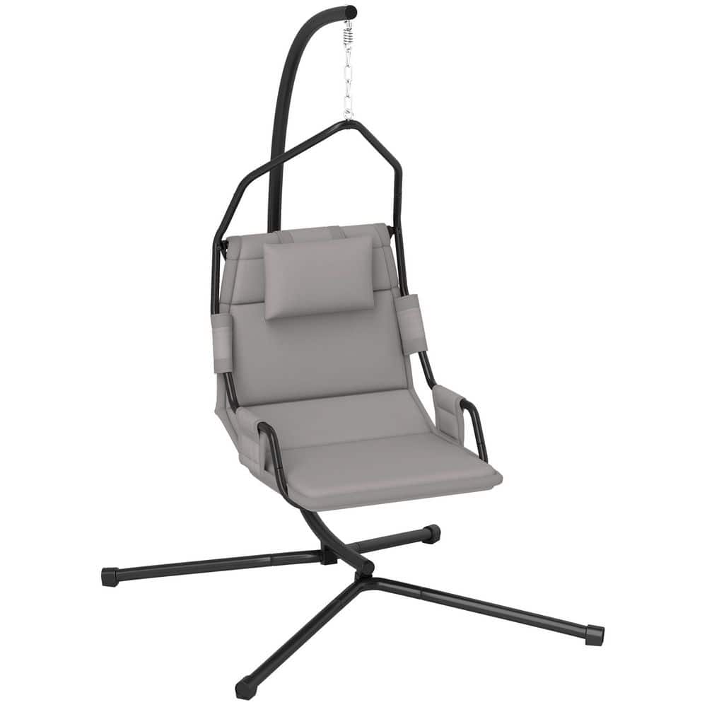 Hammock Swing with PA Coating Oxford Fabric Cushion, Hammock Chair with Stand in Gray
