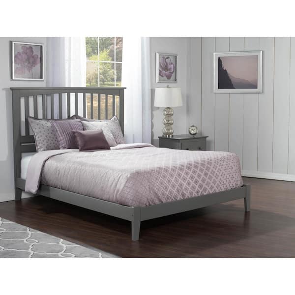 AFI Mission Grey Queen Solid Wood Frame Low Profile Platform Bed with Attachable USB Device Charger