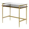 MEYER&CROSS Eaton 36 in. Rectangular Brass Metal and Glass Writing Desk with Walnut Shelf OF0644