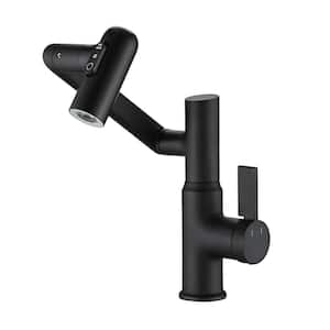 Single-Handle 1-Hole Bathroom Sink Faucet w/3-Spray Functions & Temperature Display 360-Degree Rotary Arm in Matte Black