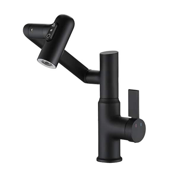 Unbranded Single-Handle 1-Hole Bathroom Sink Faucet w/3-Spray Functions & Temperature Display 360-Degree Rotary Arm in Matte Black