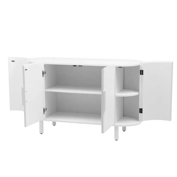 47.80 in. W x 16.50 in. D x 30.00 in. H White Curved Design Linen Cabinet Sideboard with Adjustable Shelves