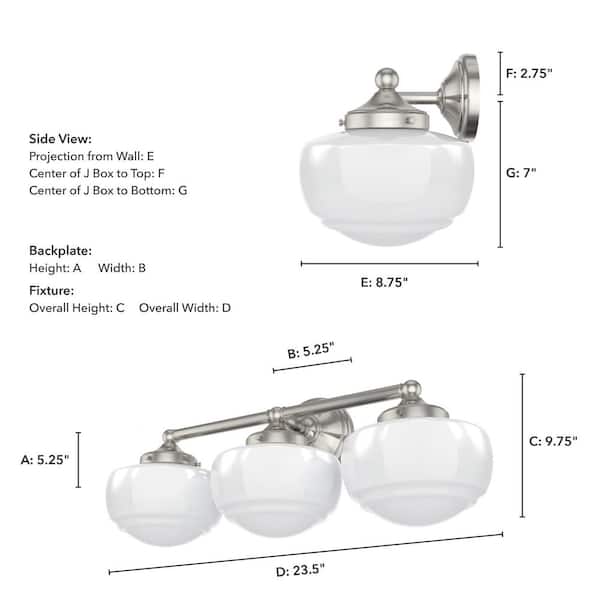 Hunter - Saddle Creek 23.5 in. 3-Light Brushed Nickel Vanity Light with Cased White Glass Shades