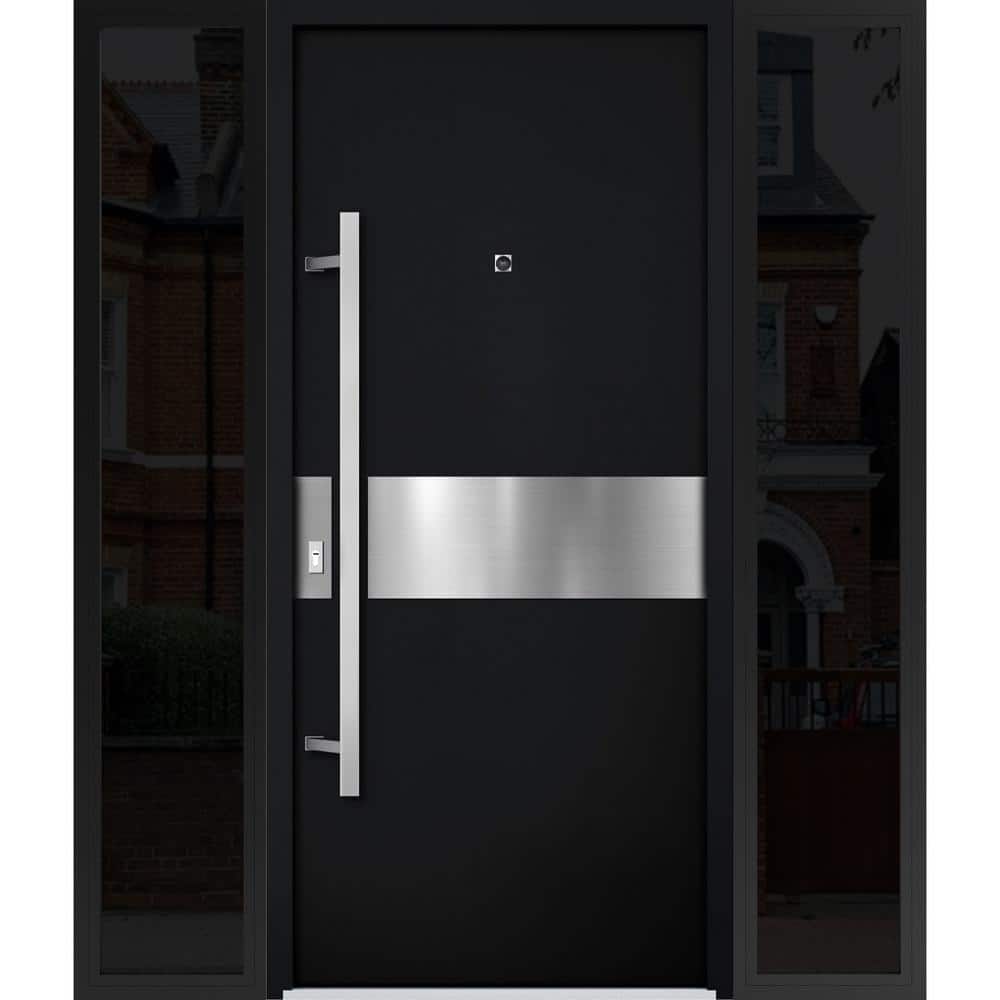 6072 60 in. x 80 in. Right-hand/Inswing 2 Sidelights Black Enamel Steel Prehung Front Door with Hardware price history on PriceWatchPro