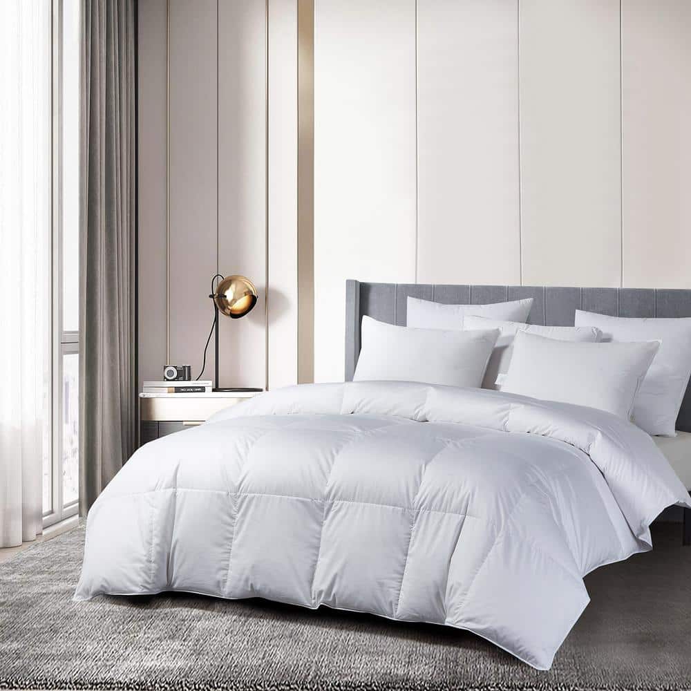 King Size White Cotton Sateen Down Comforter Set