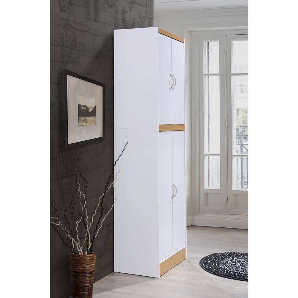 White and Oak 4-Door Kitchen Pantry Cabinet