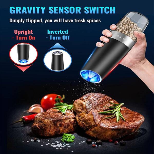 Adrinfly 2-Pack Black Electric Salt and Pepper Mills Set with