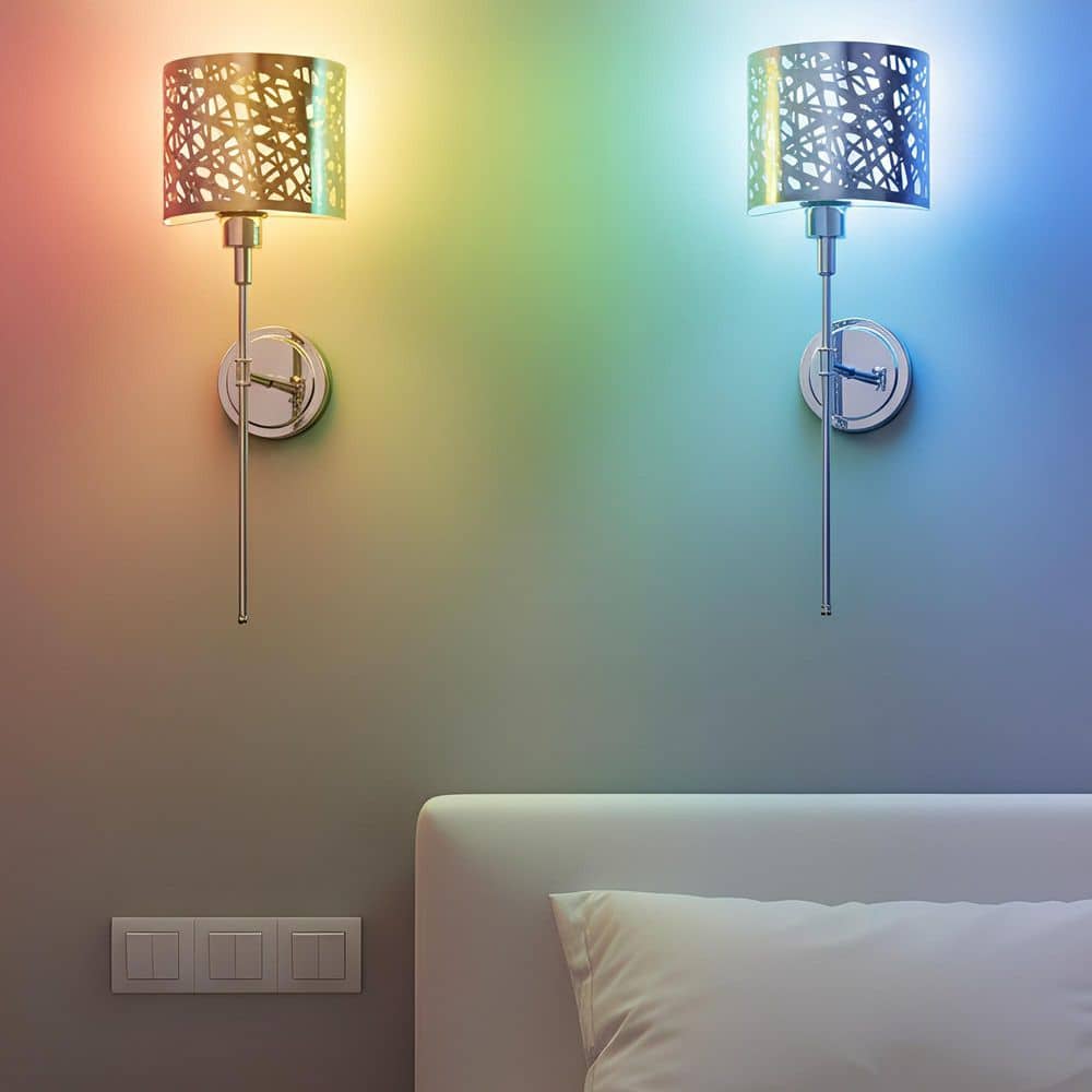 YANSUN 25 in. 1-Light Chrome Wall Sconce Set of 2, Half Cylinder