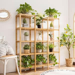 56 in. Tall Indoor/Outdoor Nature Wood Plant Stand (5-tiered)