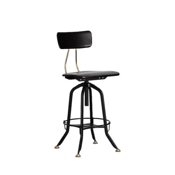 MH LONDON Pembury 44 in. Black High Back Iron 44 in. H Barstool with Wooden Seat