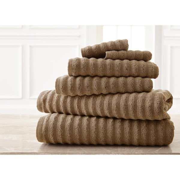 Luxury Spa Collection Wavy Quick Dry 6-Piece Towel Set - Taupe