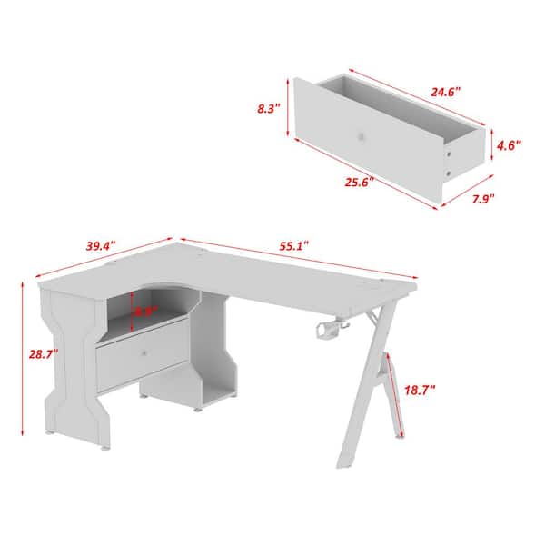 57 in. L Computer Writing Desk with 2-Cupholders and a Headphone Hook  TECH-LQR3D-PN - The Home Depot