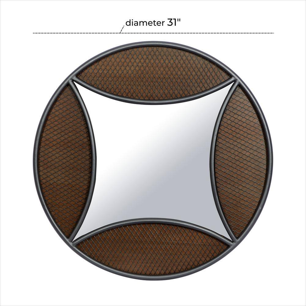 Brown Wood Industrial Round Wall Mirror 32"