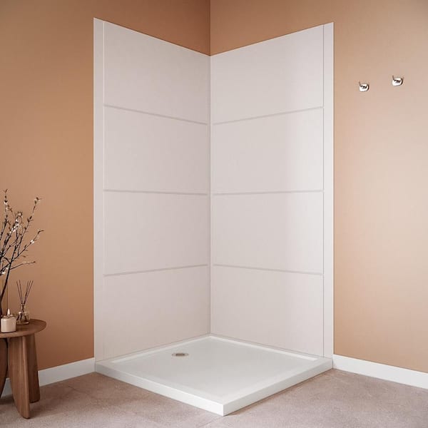 38 in. L x 38 in. W. x. 76 in. H 2-Piece Glue-Up Corner Shower Wall Surround in White Tile Finish
