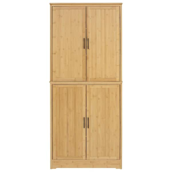 VEIKOUS Light Wood Bamboo 29.9 in. W Kitchen Sideboards Pantry Cabinets ...