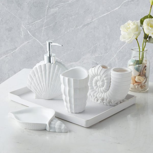 Sweet Home Collection Seaside 4-Piece Bathroom Accessory Set with Soap Pump, Tumbler, Toothbrush Holder and Soap Dish