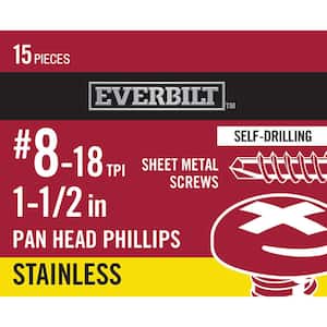 #8 x 1-1/2 in. Stainless Steel Phillips Pan Head Sheet Metal Screw (15-Pack)