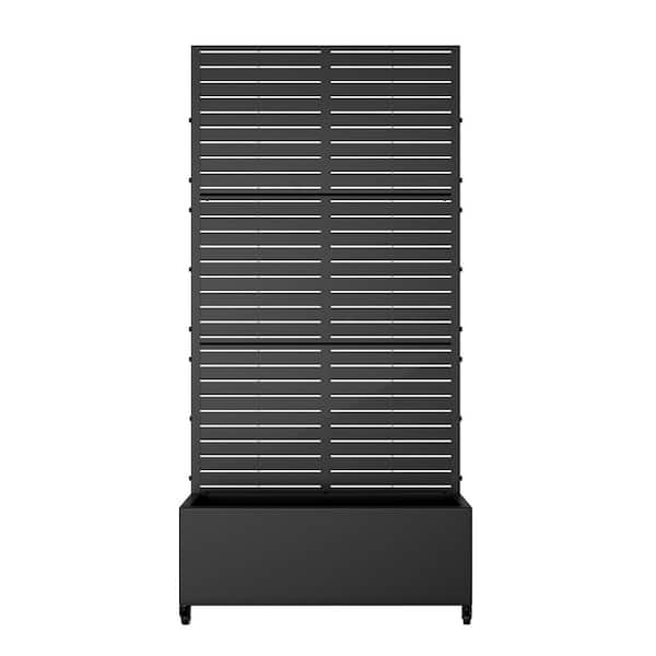 71 in. x 35 in. Black Outdoor Metal Privacy Screen Planter Box Wall Decor