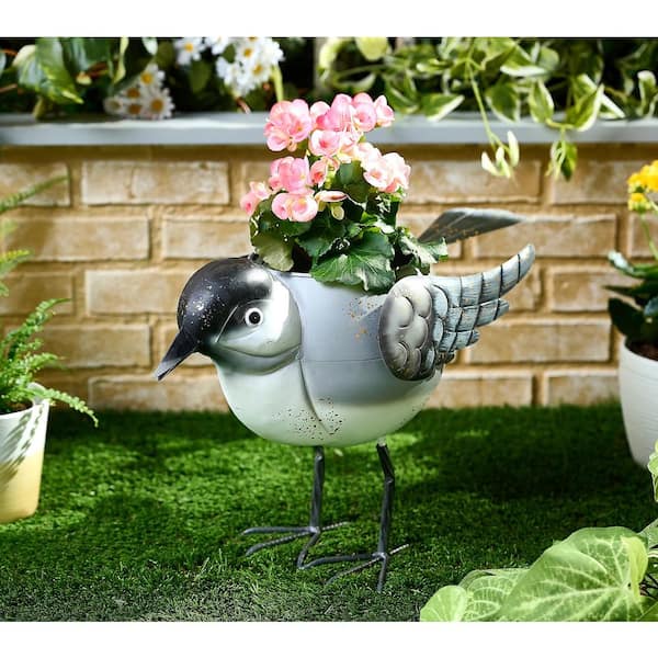 Evergreen Chickadee 16 in. Oversized Standing Metal Bird Garden