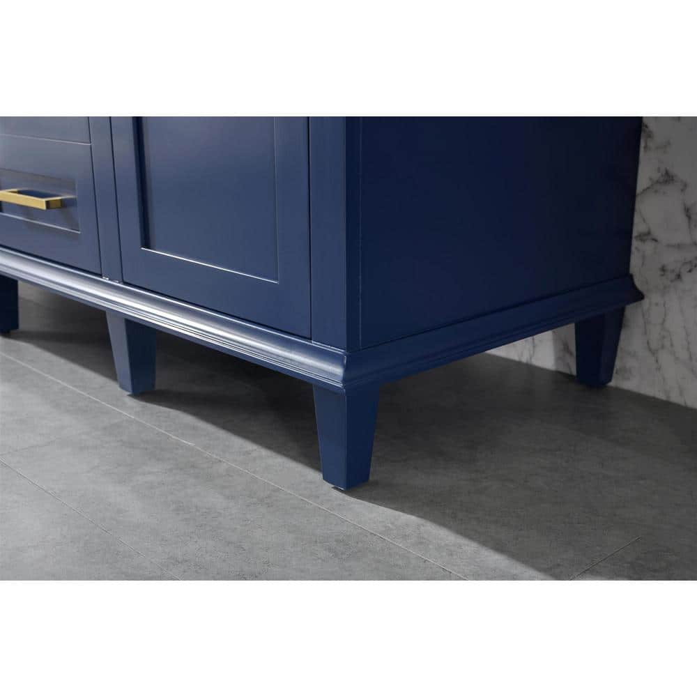 54 in. Navy Blue Double Sink Vanity with Carrara White Marble Top