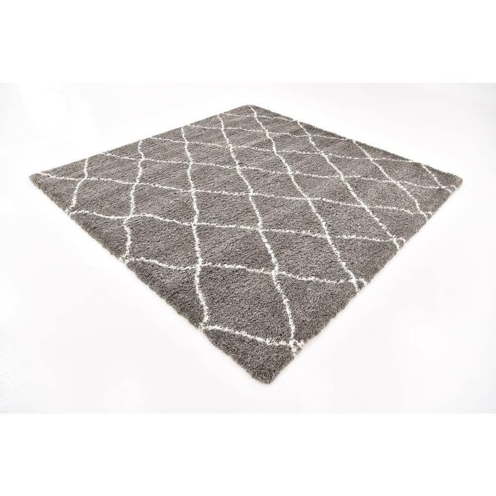 Gray Square Trellis Shag Synthetic Indoor Rug