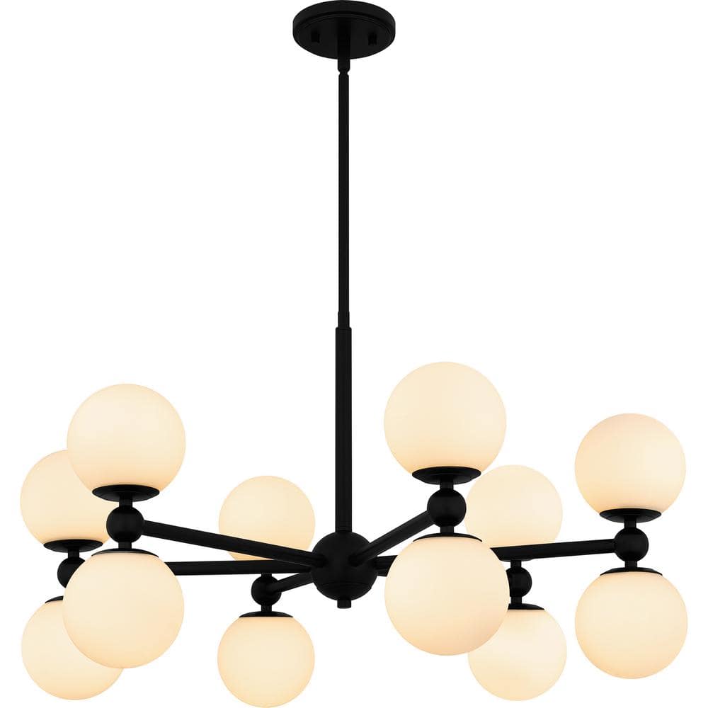Elser Matte Black 12-Light Chandelier with Opal Glass Shades