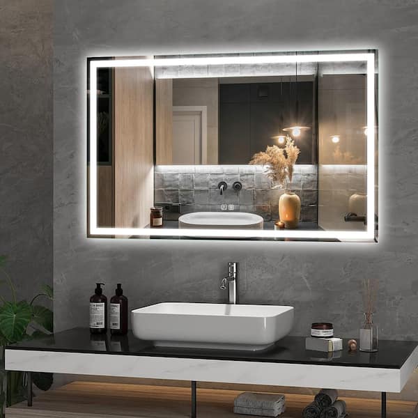 Fancy Bath Outlet LED Table Top Light Up Plastic Mirror in White