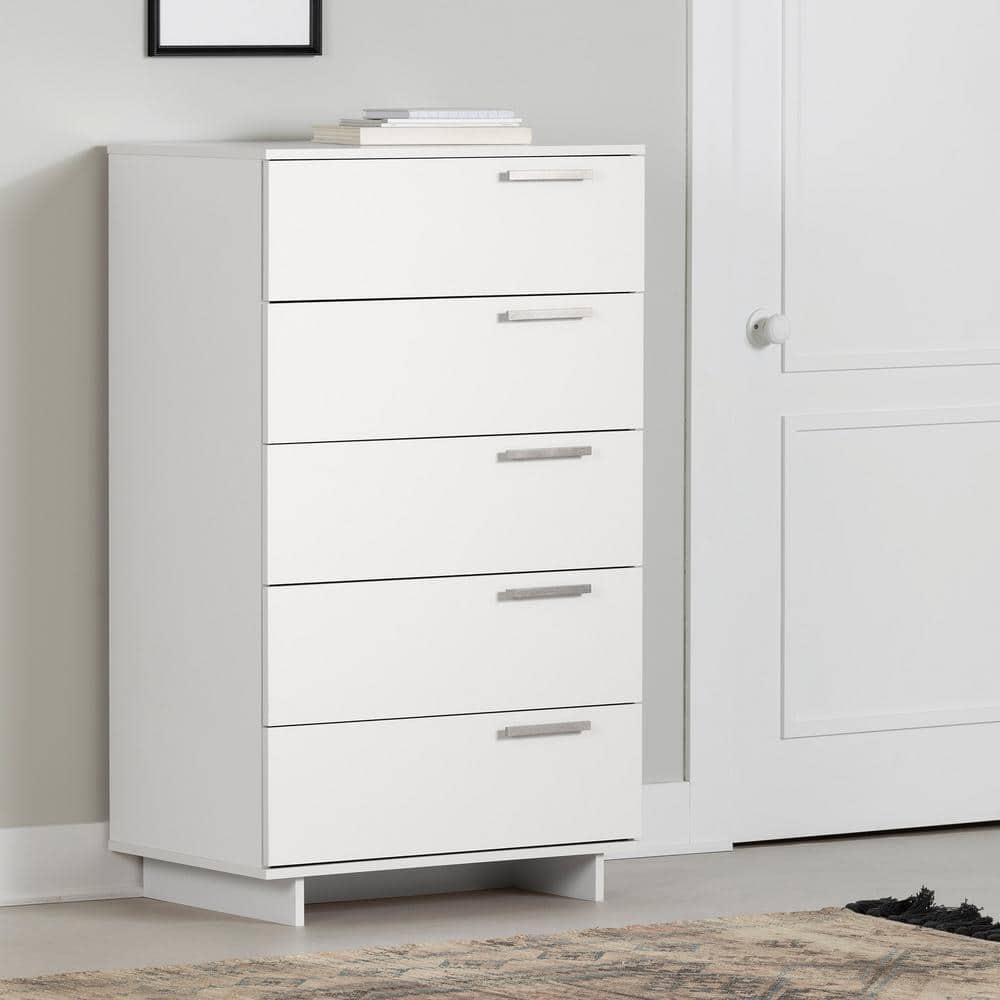 Pure White Vertical 5-Drawer Chest with Metal Handles