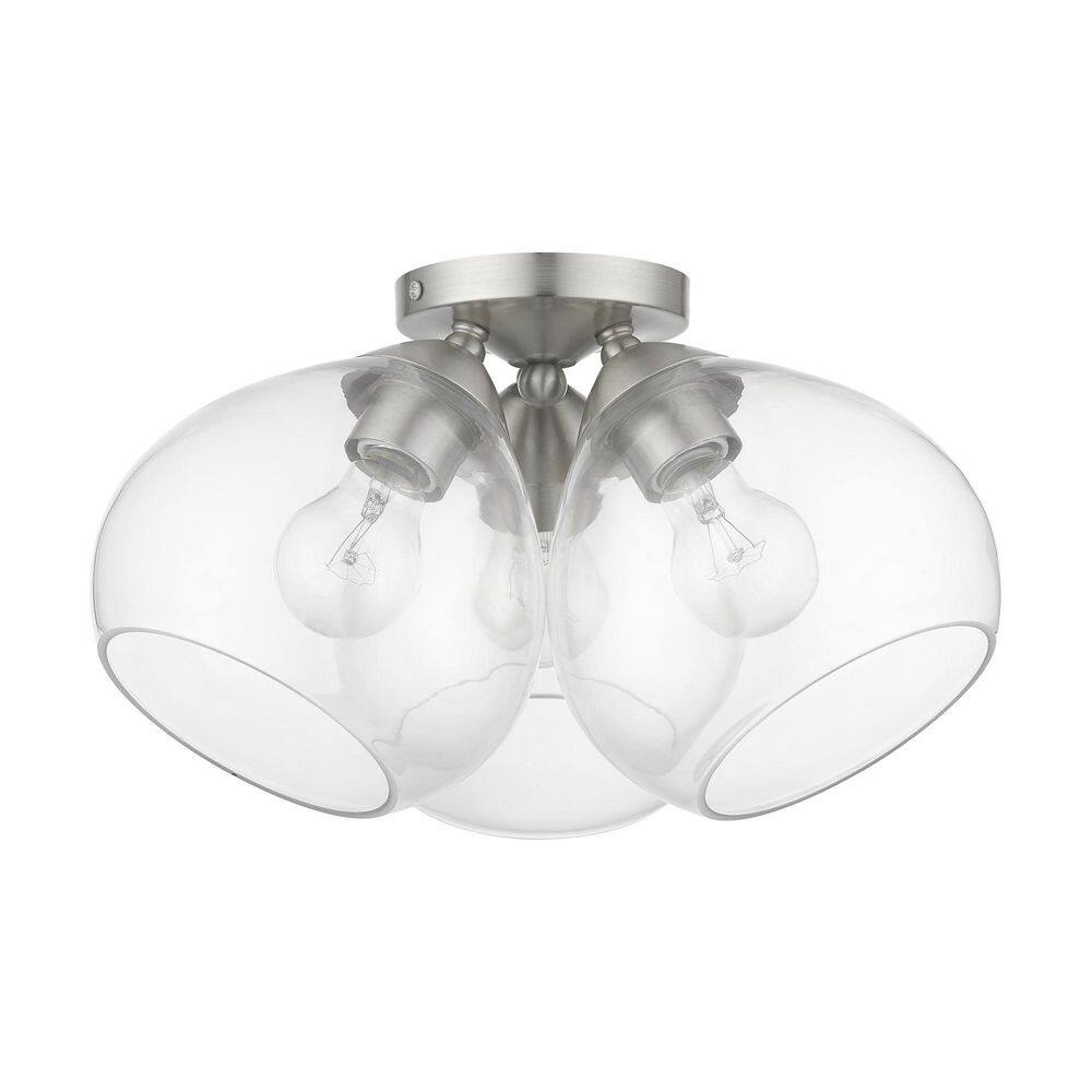 Catania Brushed Nickel 3-Light Semi-Flush Mount with Clear Glass